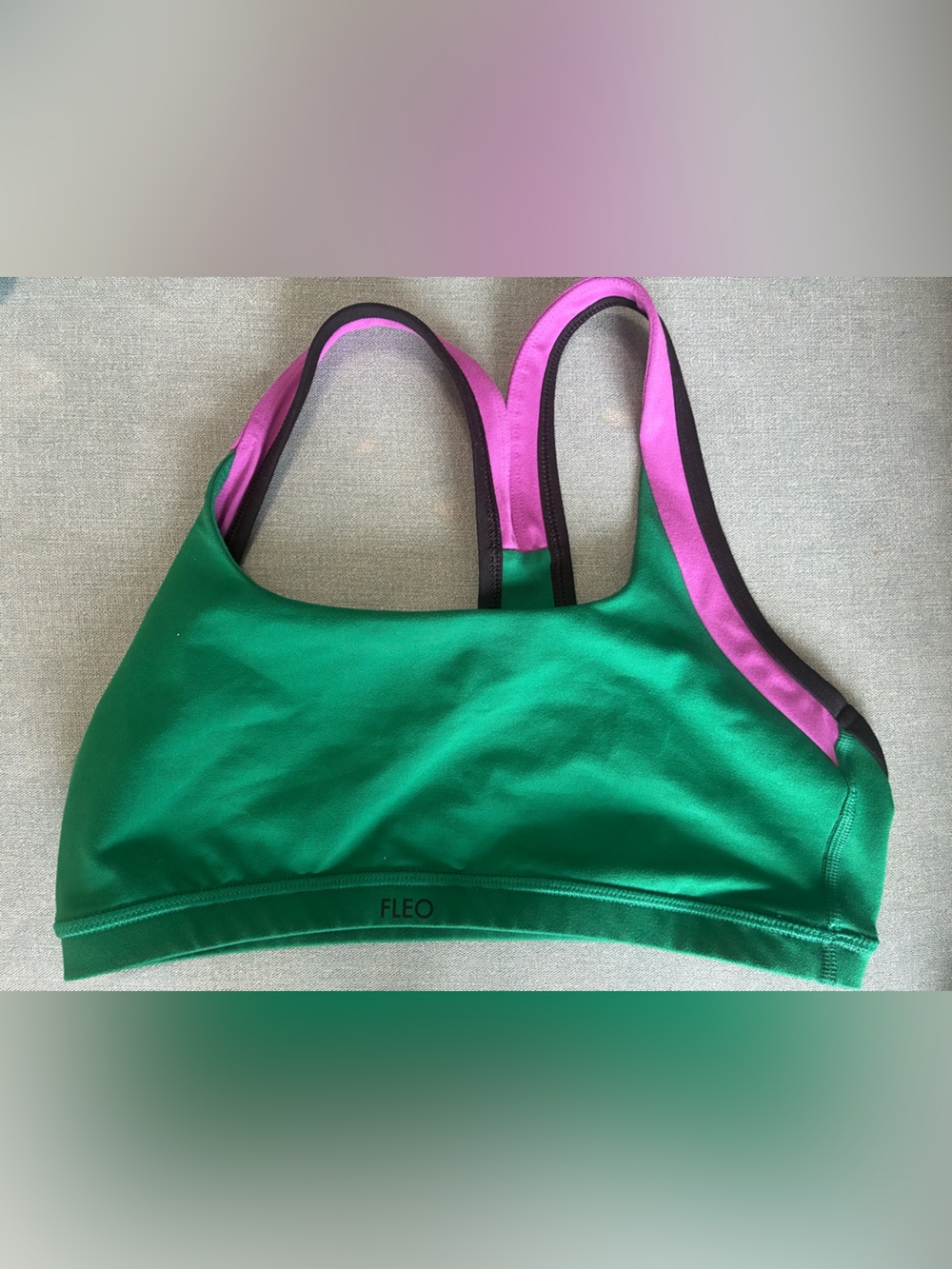 Fleo Green Sports Bra with Purple Trim contrast